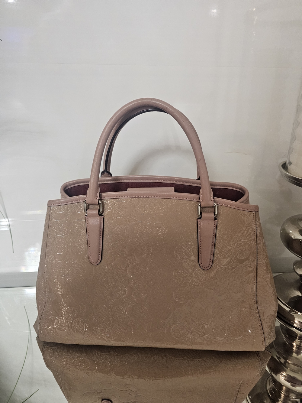 Coach Margot Carryall Signature Patent Leather Satchel - Blush Pink - Picture 3 of 6